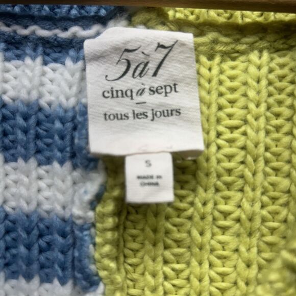 Cinq a Sept Tous Les Jours Sweater Womens Small Blue Green Indie V Neck‎ Grunge - Picture 3 of 11